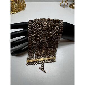 Vintage 1970s Multi Chain Wide Bracelet Bronze Tone Statement Bold Retro Heavy